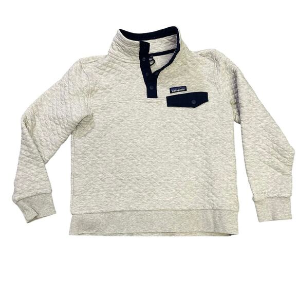 Patagonia Sweaters - Patagonia Quilted T-Snap Organic Cotton Pullover, Women’s Small Oatmeal/Navy